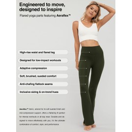 Conceited Womens Flared Leggings for Women - Yoga Pants - Tummy Control - High Waist - Workout - Gym - Army Green - Large