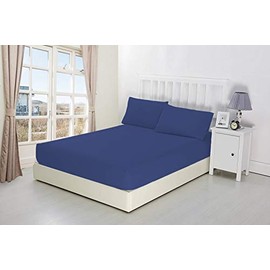 CreationsMart 100% Egyptian Cotton 10"/25CM Deep sheets Fitted - Single - Double - King - Super King Size - Bedding Bed Sheet & Pillow Pairs Case (Sold Separately) (Navy, Super King)