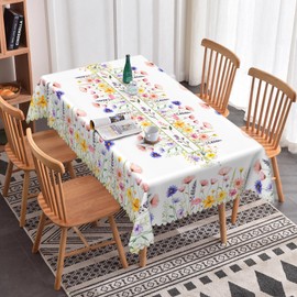 Xiazhilaio Spring Floral Tablecloth 60" x 84" – Waterproof Rectangular Pink Wildflower Tablecloth for Home Dining, Picnic, Party and Outdoor Decor
