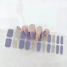 Boloshine Pack of 22 Semi-Cured UV Gel Nail Foils, Nail Stickers, UV Hardening Gel Nail Stickers in Salon Quality, Semi Cured Gel Nail Strips, UV/LED Lamp Required, Nocturne of Purple