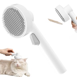 HyperPety Cat Brush with One-click Cleaning Button, Cat Brush For Shedding to Remove Loose Fur, Pet Brush for Grooming and Massage.(Gray)