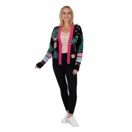 Blizzard Bay Women's Ugly Christmas, Cardigan Sweater, Tropical Flamingo, Black, Large
