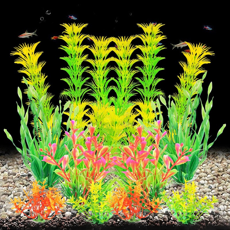 AQUANEAT Artificial Fish Tank Plants, Aquarium Decorations, Yellow Plastic Accessories,
