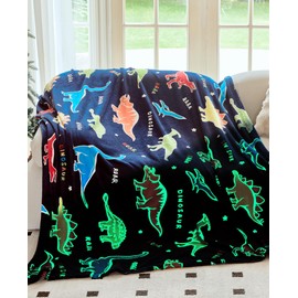 OLAOLA Dinosaur Glow in The Dark Blanket for Kids Soft Flannel Throw Blankets Dinosaurs Gifts for Boys Girls Warm Cosy Sofa Bed Throws (150 x 200cm, Dinosaur)