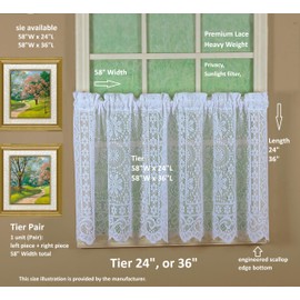 Today's Curtain Hopewell Premium Lace Tier 24", White, 58W x 24L
