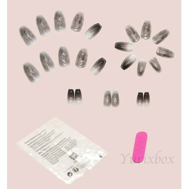 Yurixbox Nail Tip, Long, Black, Mine System, Korean Nail (Black x Gray)