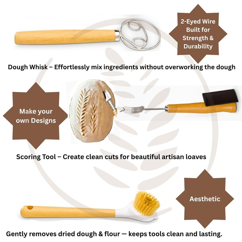 Sourdough Bread Baking Supplies Kit – 9 Inch Proofing Basket