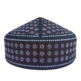IMAHAM: HANDCRAFTED FLOWER Unisex Kufi Men Prayer Cap Multicolor Stoned Outdoor Headwear Eid Handmade Kufis Namaz Hat Beanie (US, Alpha, X-Large, Black)
