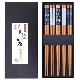 Antner 5 Pairs Bamboo Chopsticks Reusable Chop Sticks Japanese Style Bamboo Chopstick with Black Box Lightweight 8.8 Inch/22.5cm Non-Slip Chopsticks Gift Set