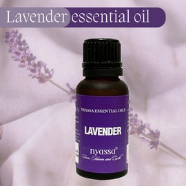 Nyassa Lavender Essential Oil 20ml known for its relaxing quality. Pure and Natural with no Parabens, Silicons, Petroleum. Relieves muscle aches. Helps soothe mind and body.Aromatherapy oil