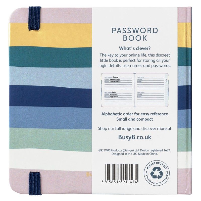 Busy B Password Book - Multicoloured Striped Cover – All