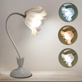 GUIGUZHJ Flower Table Lamp, 3 Level Brightness Led Reading Light with E26 Bulb, Cute Desk Lamp Bedside Lamps Flower Night Light for Nightstands Living Room Bedroom Ambient Lighting Home Office Decor