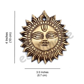 eSplanade 4" Brass Sun God Smiling Surya Bhagwaan Idol Statue Sculpture Wall Hanging