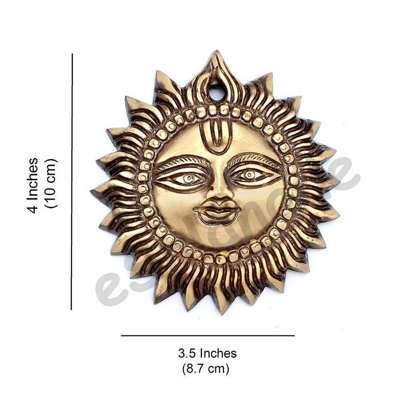 eSplanade 4" Brass Sun God Smiling Surya Bhagwaan Idol Statue
