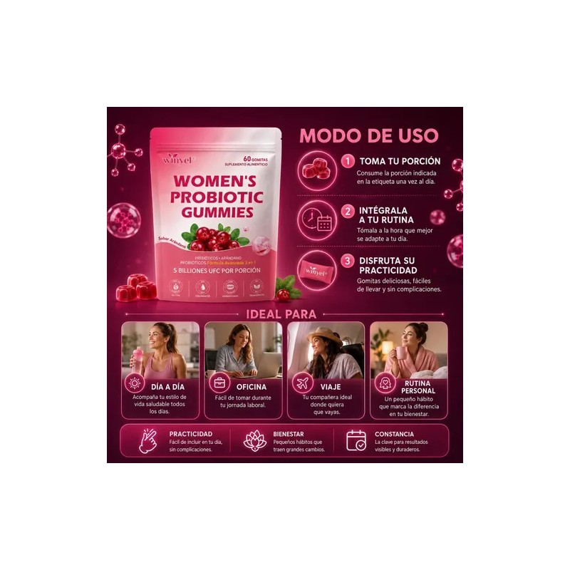 60 Gomitas Arándano Probiótico Apoyo Digestivo Femenino