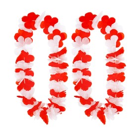 ALEGRE® Carnival Flower Chain, Red and White, Pack of 2 Carnival Decoration Hawaiian Chain Flowers, Photo Props Flower Chains, Red White Flower Chain for Hawaii, Birthday, Beach Tropical, Carnival
