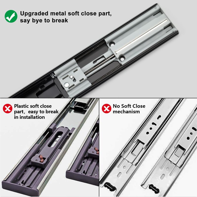LONTAN 1 Pair Soft Close Drawer Slides 12 Inch Black