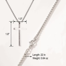Pivza Cross Necklace for Men Women, Silver Cross with Engraved Bible Verse Philippians 4:13, 22 Inch Box Chain in Durable 316 Stainless Steel, Standard, Stainless Steel, No Gemstone