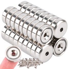 MIN CI 36 Pack Strong Magnet 20lbs Pulling Force 16mm Neodymium Magnets with Countersunk Hole, Pot Magnets with Screws Round Magnets Rare Earth Magnets Silver Magnet