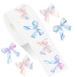 FYSUIMU 1000Pcs Holographic Bow Stickers Cute Colorful Laser Bowknot Paper Decals Self Adhesive Sealing Labels for Coquette Envelope Scrapbook DIY Crafts Supplies, 4 Designs