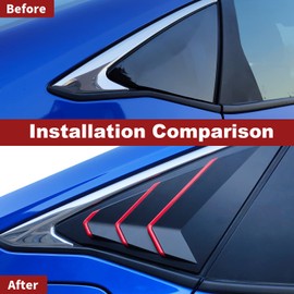 Horry ABS Rear Side Window Louvers Air Vent Scoop Shades Cover Blinds Trim for Honda Civic Sedan 2022（Red+Matt Black）
