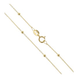 World of Jewellery 9ct Gold Flat Trace and Bead Ball Chain Necklace 18 Inch Long