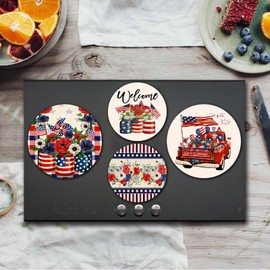 4th of July American Flag Kitchen Decor Burner Covers Rustic Metal Stove Burner Cover,Set of 4,Patriotic Decoration Gas Stove Burner Covers Flower Truck Round Burner Cover Party Gift Home Decor