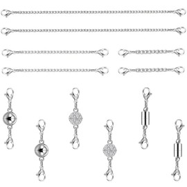 12 Pieces Necklace Extender Clasps Set Magnetic Necklace Clasps and Closures for Woman Necklace Bracelet Jewelry(Silver)