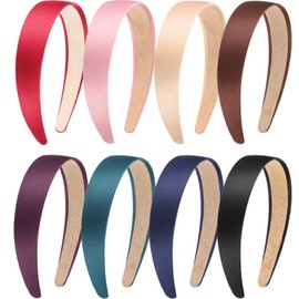 Blulu 8 Pcs Satin Headbands Bulk 1 Inch Wide Hard Headband Anti-slip Hairbands Plain Ribbon Comfortable Hair Accessories for Women Ladies Girls DIY Craft(Multicolor)