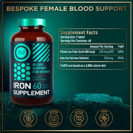 Iron Supplement for Women with Folic Acid - Iron Pills for Women with Anemia and Pregnant Women - 194% Daily Iron Ferrous Sulfate, 168% Folate Folic Acid - 120 Gluten-Free, Vegan Iron Tablets - 2Pack