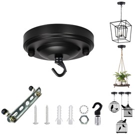 YSGUYILT Ceiling Rose with Hooks Ceiling Canopy Black Metal Canopy Lamp Ceiling Plate for Pendant Lamp Canopy for Chandelier Ceiling Rose for Hanging (Pack of 1)