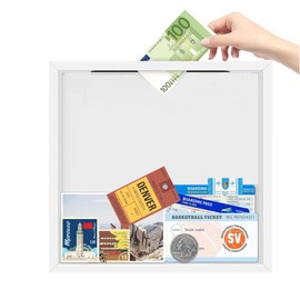 Travel Adventure Archive Box for Memories, 11.42 Inch Travel Concert Ticket Shadow Box with Slot, Life in a Box Travel Picture Frame, Memory Display Case for Desk Wall Deco (White)