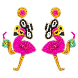 Emulily Beaded Flamingo Sunglasses Post Earrings Tropical Cocktail Summer