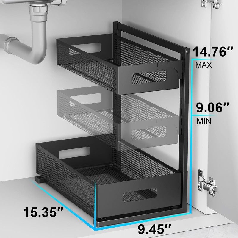 Petiza Under Sink Organizer Pull Out Cabinet Organizer Adjustable Height