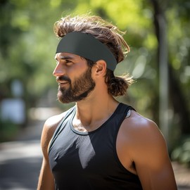 Sports Headbands for Men and Women, Antibacterial Sweatband Forehead, Elastic Non-Slip Hair Band for Jogging, Running, Fitness, Yoga, Cycling, Basketball (Black + Dark Grey + Dark Green)