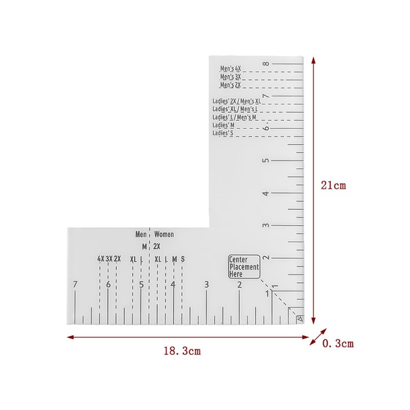 Sarini Tshirt Ruler Guide for Vinyl Alignment,Left Chest, Tee Measurement