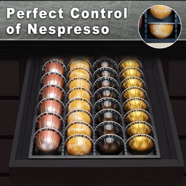 MinBoo Bamboo Coffee Pod Storage Holder Drawer Insert for Counter Compatible with Vertuoline Capsules for Kitchen, Home, Office, Coffee Station,Black