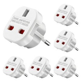 Fiotha UK to DE Adapter, 6 Pack Adapter UK to DE, Travel Adapter UK Adapter England Germany Plug for France, Ireland, Netherlands, Poland, Sweden - White