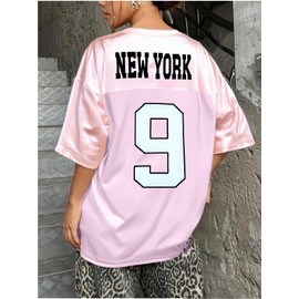Oversized Pink Jersey for Women - V Neck Football Jerseys Shirt Team Number Y2k Streetwear Tee Tops