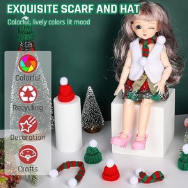 Gzerupes 30pcs Christmas Mini Knit Hat and Mini Scarf Christmas Tree Ornaments Knitted Wool Ornament Cute Doll Clothes Accessory Toy Decor Jewelry Making DIY Craft Art