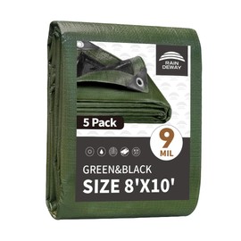 RAINDEWAY Tarps 8x10 Feet（5 Pack）,Tarp Waterproof,9Mil Thick Finished Size, Multipurpose Poly Tarp Cover with Metal Grommets and Reinforced Edges,Green/Black Tarpaulin