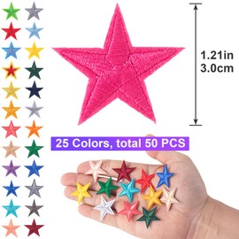 PAGOW 50 Pcs Star Iron on Patch, 1 Inch Sew on Star Embroidered Patches, Iron on Patches Embellishments for Clothes, Hats, Jackets, Backpacks, Star Decor, Appliques Decoration (25 Colors, 1")
