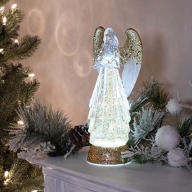 Roman 133404 Led Swirl Gold Angel with Bird, 12.5 inch