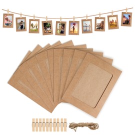 Luxoraiova Pack of 10 Photo Garland Photo Line with Clips DIY Kraft Paper Picture Frame 11.5 x 15.5 cm Hanging Wall Decoration Photo Frame Made of Cardboard for Birthday Wedding Party Anniversary