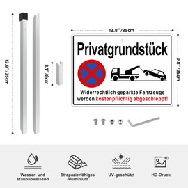 TAKULA 35 x 25 cm Parking Sign with Post Parking Prohibited Private Property, Suitable for Use in Homes, Company Lands, Parking Lots, etc.