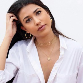 KOOUNUATA Blue Evil Eye Horseshoe Pendant Coin Necklace 18k Gold Cuban Chain with Lucky Symbol Charm Amulet Protection Jewelry Gift for Women 18’’