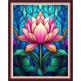 Fanxvivy - Kits de punto de cruz estampado para principiantes, gama completa de kits de bordado preimpresos de costura para adultos, kits de bordado de 11 quilates, flores de loto coloridas, 16 x 20