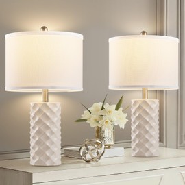 BLHDZJR Gentle Beige & Star Diamond Ceramic Table Lamps (Set of 2) - 23" Luxe Modern Bedside Lamps for Nightstand,bedrooms, Living Rooms, or entryways & Rotary Switch,No Bulbs