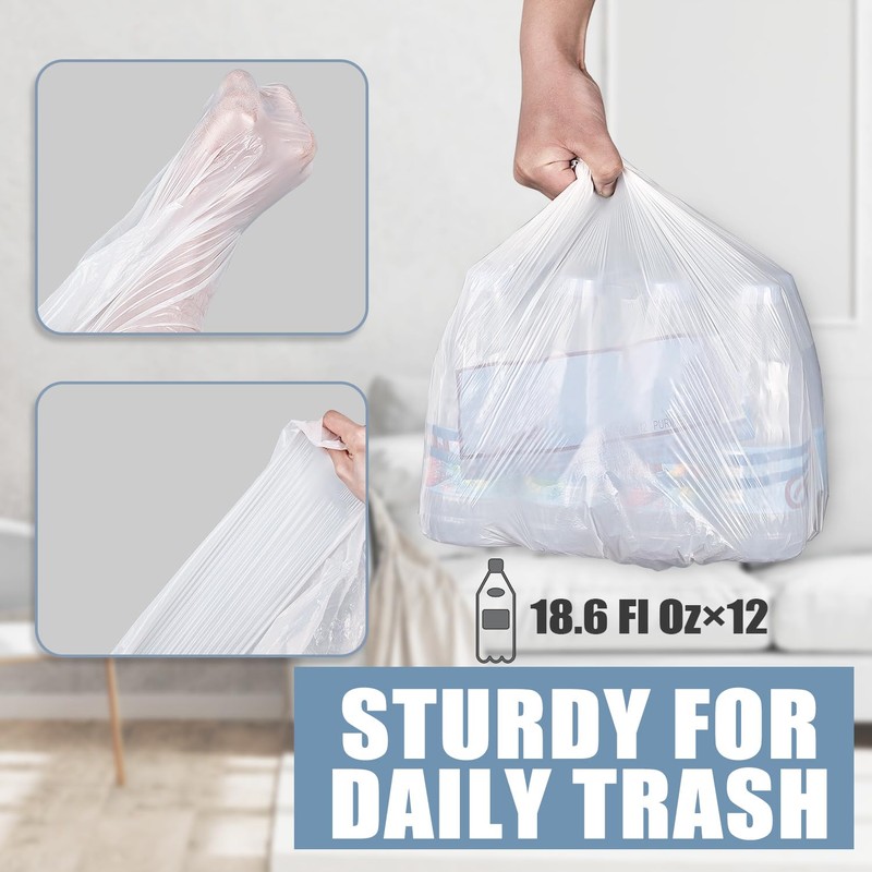 Beneval 4 Gallon Small Trash Bags, 250 Count, Unscented, Transparent,
