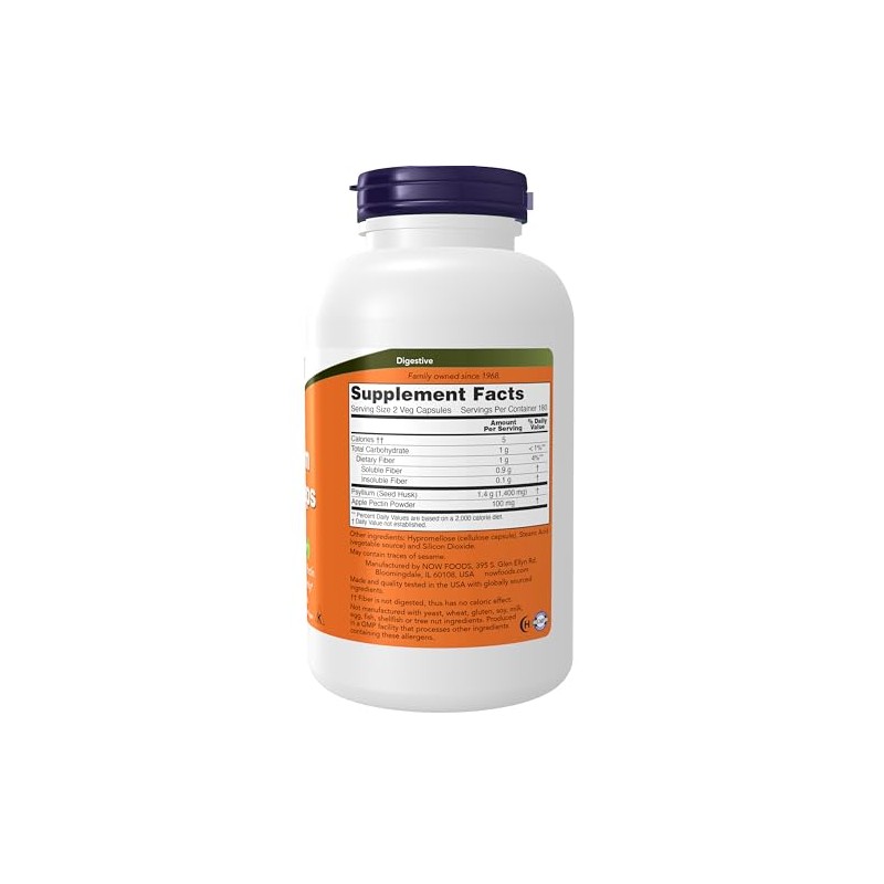 NOW Suplementos, cápsulas de cáscara de psyllium 700 mg con